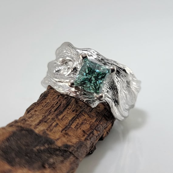 Green Moissanite Engagement Ring in Solid Gold ,Wedding Ring, Anniversary Ring by DV Jewelry Designs