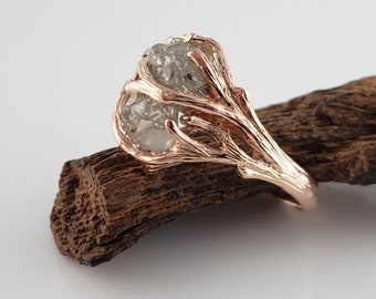 Rough Diamond Engagement Ring, Rose Gold, Anniversary Ring, Wedding Ring - DV Jewelry Designs