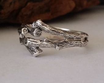 Sterling Silver Twig Wedding Band: Unisex Branch Ring