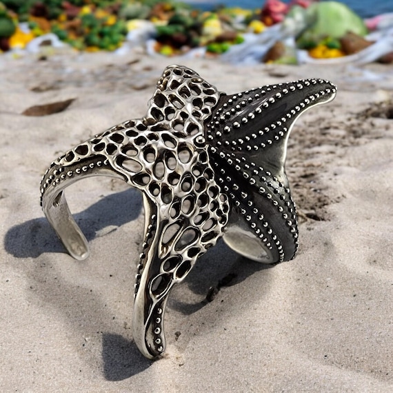 Mermaid Vibes: Handcrafted Starfish and Coral Cuff Bracelet by DV Jewelry Designs