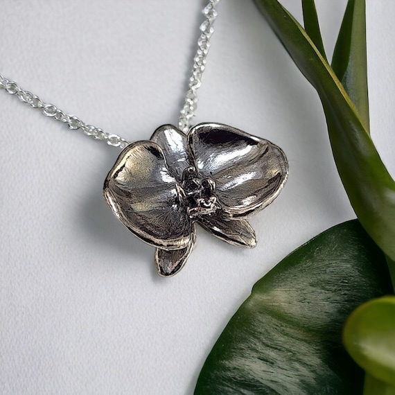 Gold Plated Phalaenopsis Orchid Necklace, 14k Yellow  Pendant by DV Jewelry Designs