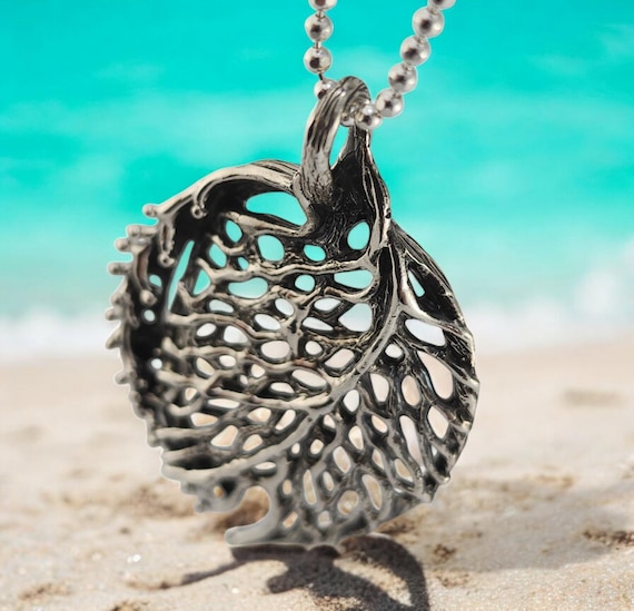 Coral Sea Fan Pendant – Sterling Silver Beach Jewelry Gift for Birthday & Anniversary, Unique Detailed Ocean Necklace