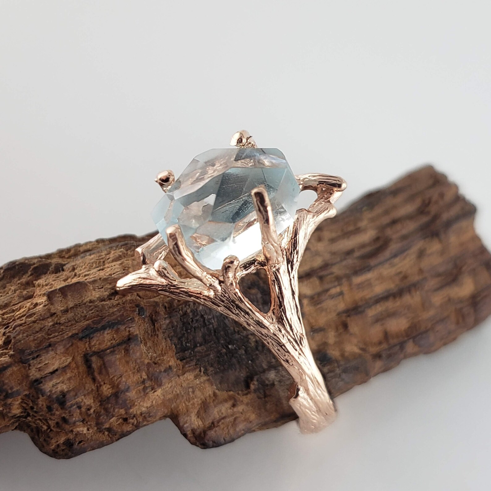 Rough Aquamarine Twig and Branch Style Engagement Ring in Solid 14k ...