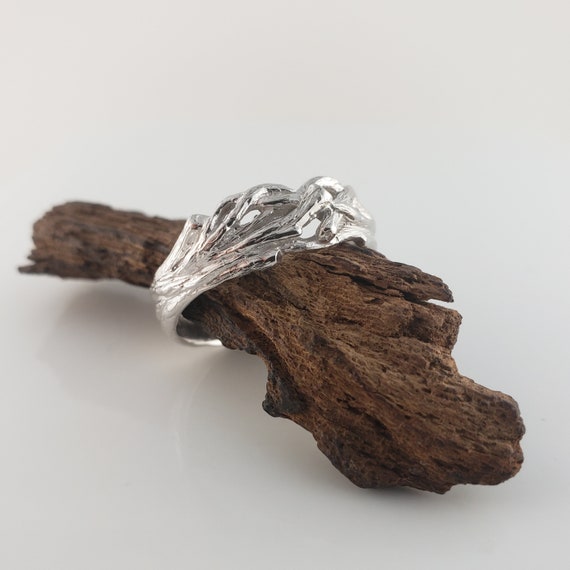 Unisex Crossover Twig Wedding Ring, Sterling Silver Wedding Band - Statement Ring by DV Jewelry Designs