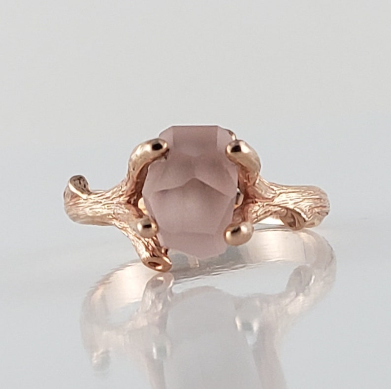 Hand-Cut Matte Finish Morganite Twig Engagement Ring, 14k Rose Gold Gemstone Solitaire Ring, Engagement Ring by DV Designs image 6