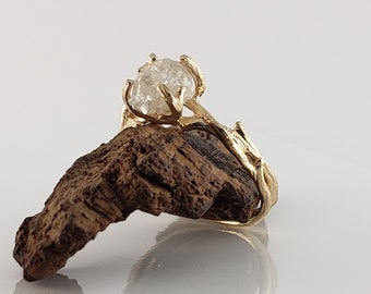 Yellow Gold Raw Diamond Ring - Gold Engagement Ring - Diamond Ring - Diamond Ring Setting - Rough Diamond