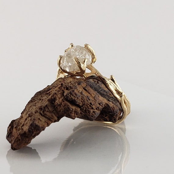Yellow Gold Raw Diamond Ring - Gold Engagement Ring - Diamond Ring - Diamond Ring Setting - Rough Diamond