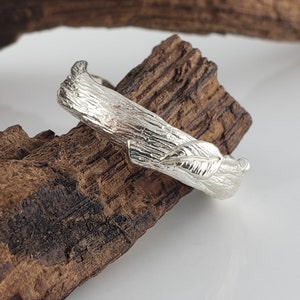 14K White Gold Unique Wedding Band 14k Solid Gold Ring Silver Leaf Ring Branch Ring Comfort Fit Band image 8