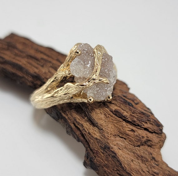 Raw Diamond Engagement Ring - Rough Uncut Ring - Shown in Yellow Gold