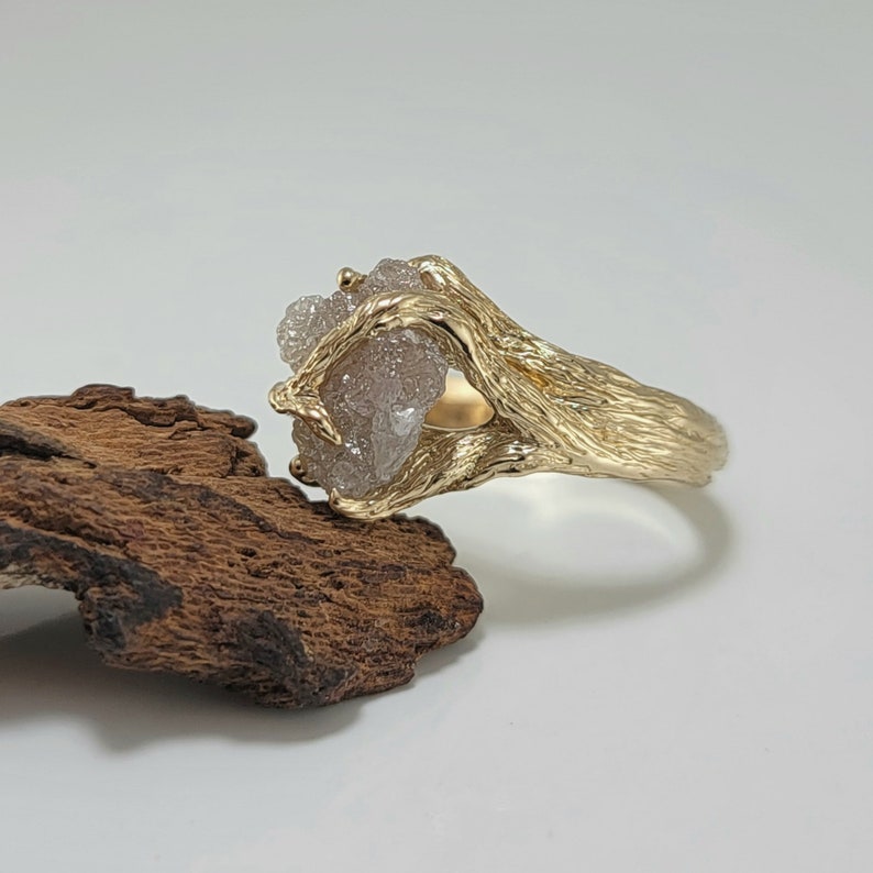Rough Diamond Twig Engagement, Yellow Gold Branch Ring Anniversary Ring DV Jewelry Designs image 4