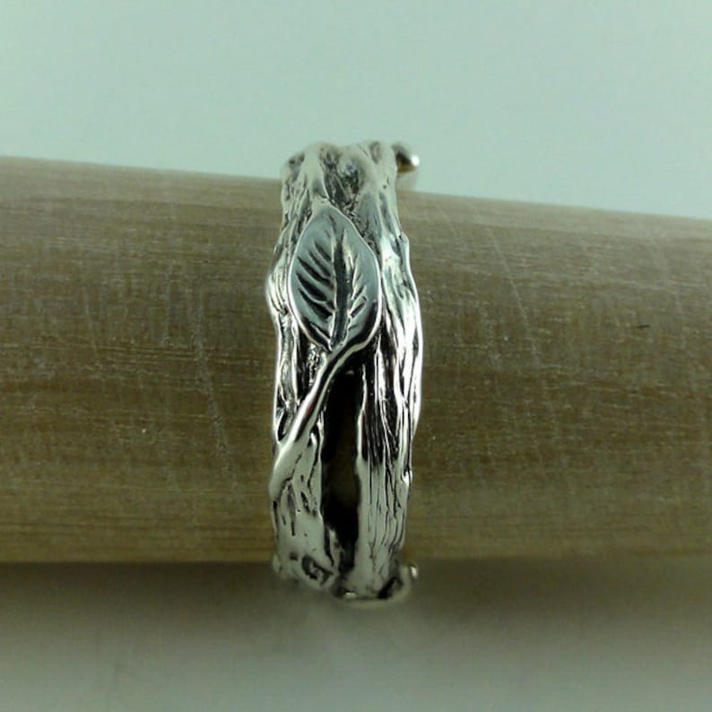 Sterling Silver Leaf & Twig Wedding Band, Tree Branch Ring, Leaf Ring, Twig Ring, Twig and Leaf Ring, Mens Wedding Band, Branch Band image 4