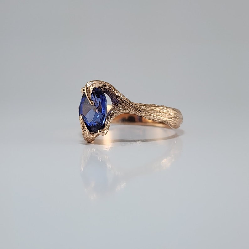 Blue Sapphire Gemstone Engagement Ring Hand Sculpted, Unique Wedding Band, Ideal Anniversary Gift by DV Jewelry Designs image 6