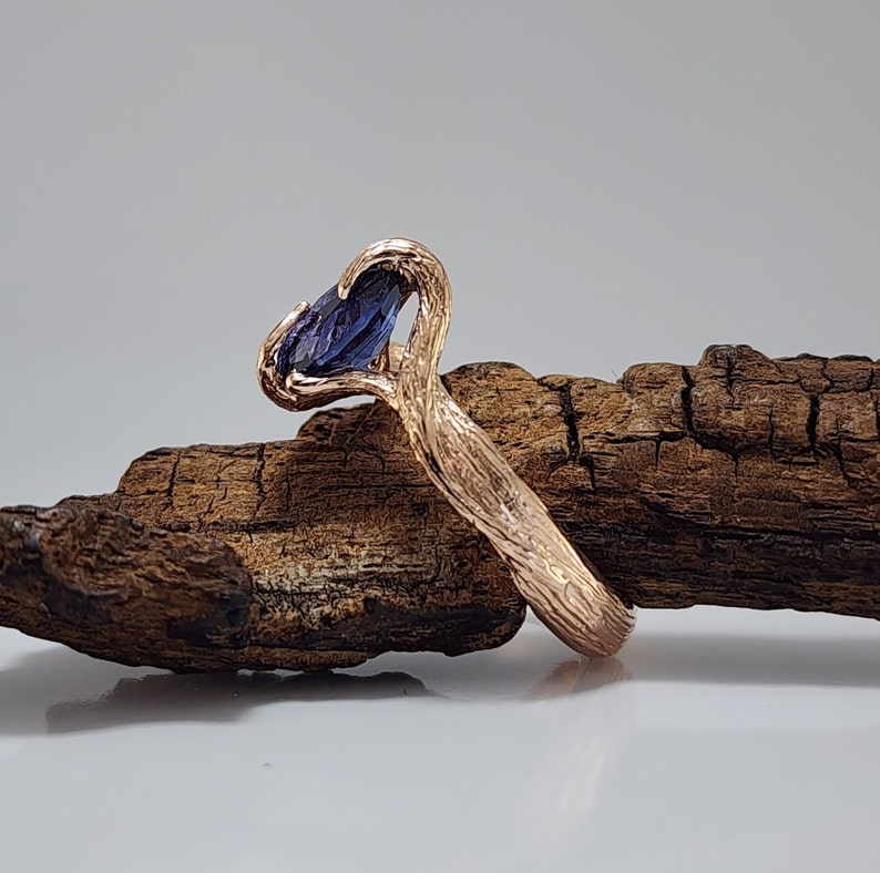 Blue Sapphire Gemstone Engagement Ring Hand Sculpted, Unique Wedding Band, Ideal Anniversary Gift by DV Jewelry Designs image 4