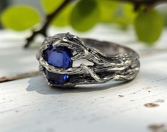 Anillo de compromiso con zafiro azul: alianza única y artesanal de DV Jewelry Designs