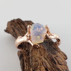 Opal Twig Engagement Ring in 14k Rose Gold, Engagement Ring Hand Cut Natural Opal Ring Anniversary Ring image 9