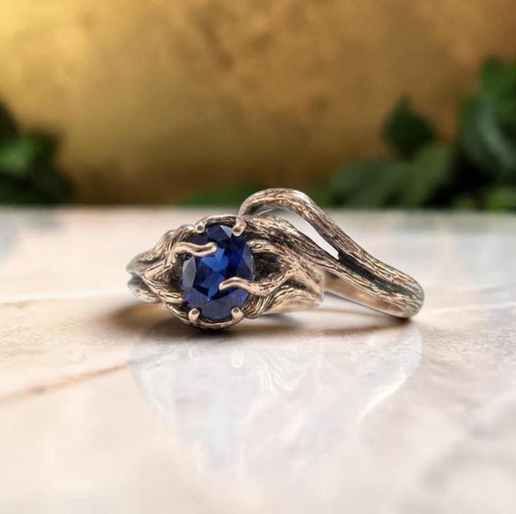 Oval Moissanite or Gemstone Twig Bridal Set in Solid Gold - Forest Collection