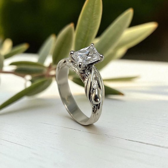 Olive Branch Moissanite Engagement Ring - Friendship Jewelry - Jewelry Gift - Handmade