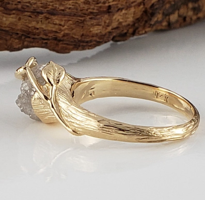 Leaf & Vine Twig Engagement Ring with a Rough Uncut Diamond, Bridal Set, Wedding Ring Set, Anniversary Ring, Promise Ring by Dawn Vertrees image 3