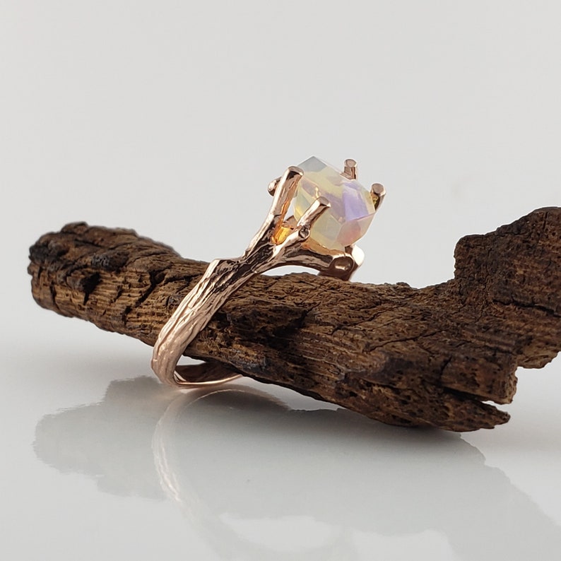 Opal Twig Engagement Ring in 14k Rose Gold, Engagement Ring Hand Cut Natural Opal Ring Anniversary Ring image 7
