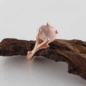 Hand-Cut Matte Finish Morganite Twig Engagement Ring, 14k Rose Gold Gemstone Solitaire Ring, Engagement Ring by DV Designs image 9