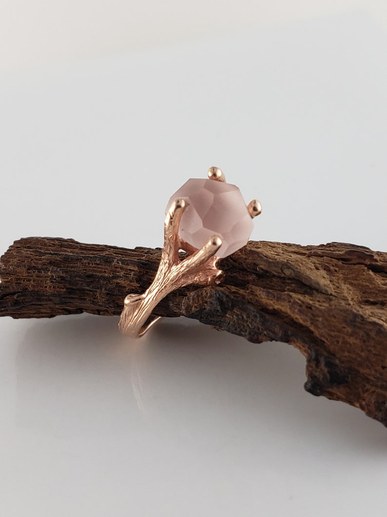 Hand-Cut Matte Finish Morganite Twig Engagement Ring, 14k Rose Gold Gemstone Solitaire Ring, Engagement Ring by DV Designs image 9