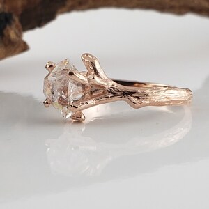 Raw Uncut Herkimer Crystal Diamond Engagement Ring in 14k Rose Gold Ring Setting Raw Diamond Ring image 9