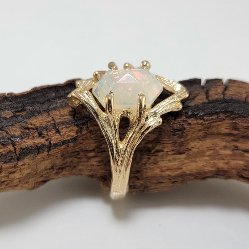 Ethiopian Hexagon Opal Twig and Branch Engagement Ring in Solid Yellow Gold, by DV Jewelry Designs image 3