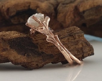 Rohdiamant Zweig Braut Set in massivem Gold, Hand gemeißelte Hochzeit Verlobungsring von EdDJ Jewelry Designs
