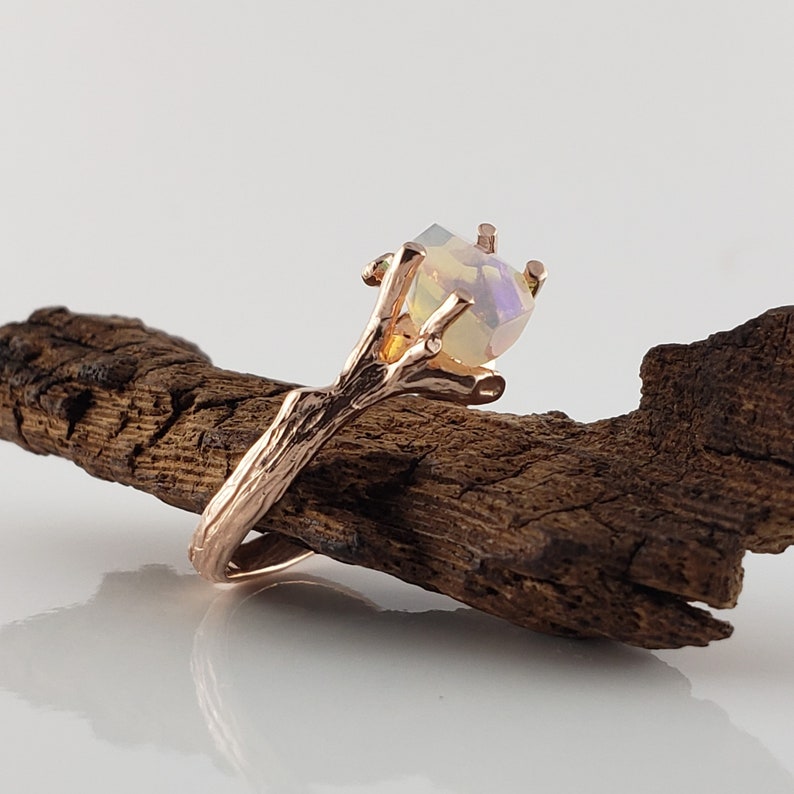 Opal Twig Engagement Ring in 14k Rose Gold, Engagement Ring Hand Cut Natural Opal Ring Anniversary Ring image 8