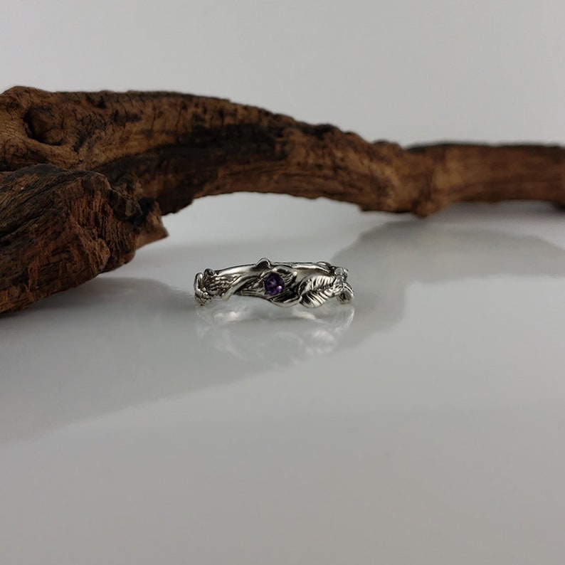 Gemstone Hand Sculpted Leaf Twig and Vine Silver Promise Ring, Eternity Ring, Oxidation, Wedding Ring, Engagement Ring by Dawn Vertrees image 6