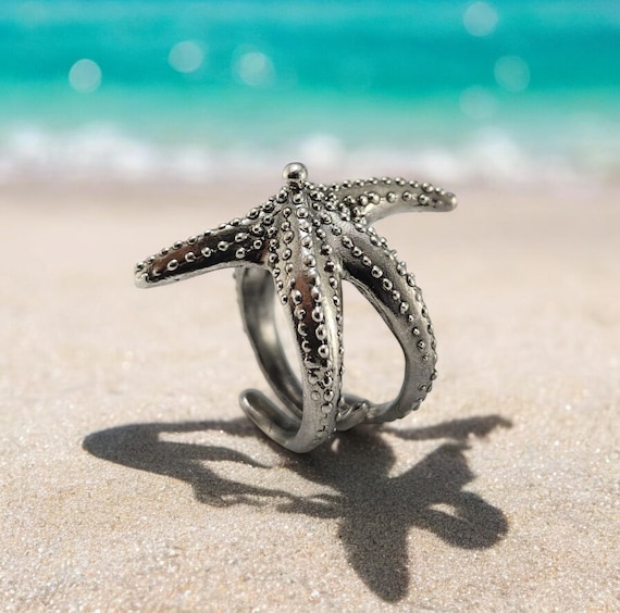 Sterling Silver Starfish Ring: Adjustable Beach Jewelry