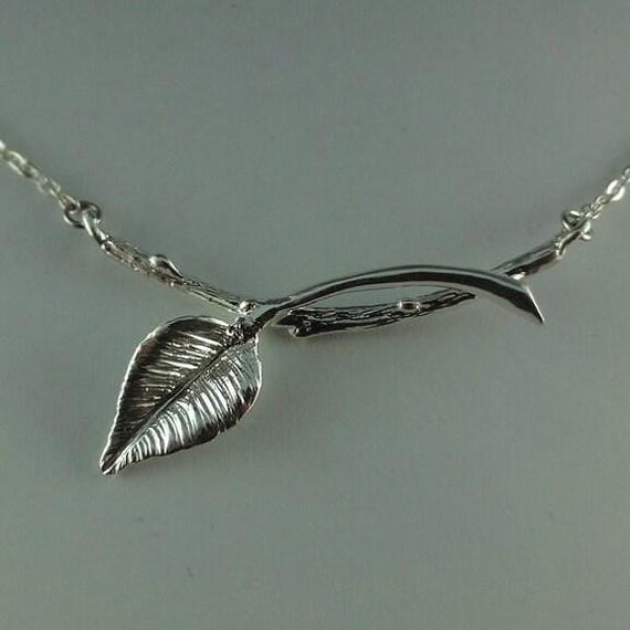 Leaf and Twigs Necklace, Sterling Silver Leaf and Twig Pendant, Tree Branch Necklace, Branch Necklace, Twig Necklace