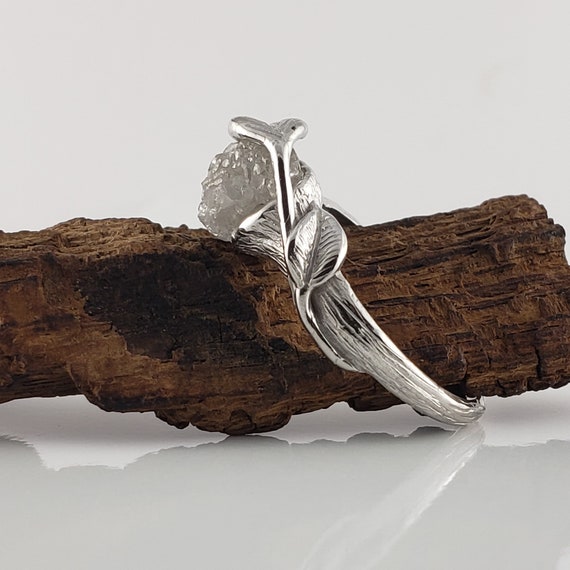 14k Gold Leaf & Vine Rough Diamond Twig Engagement Ring