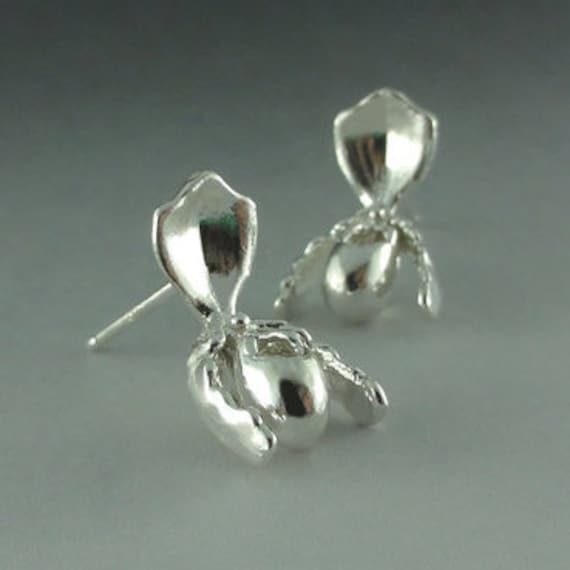 Sterling Silver Lady Slipper Orchid Post Earrings, Paphiopedilum created by Dawn Vertrees