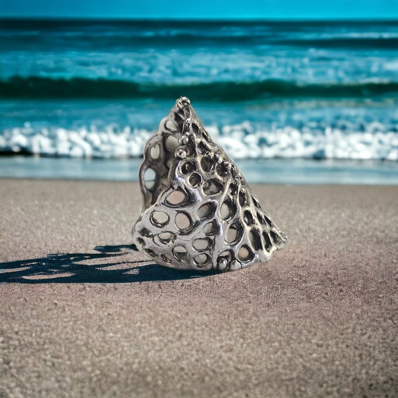 Unisex Ocean and Beach Style Wide Band Ring - Sea Fan Coral Ring by DV Jewelry Designs