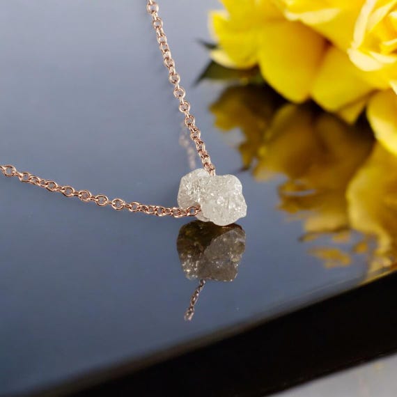 14k Gold 1 carat Floating Rough Uncut Diamond Necklace by DV Jewelry Designs