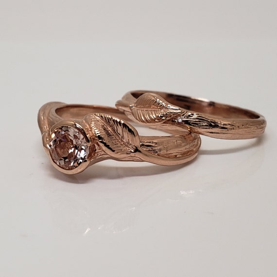 Rose Gold Leaf and Twig Engagement Ring - Birthstone - Gemstone Jewelry - Gold Engagement Ring by DV Jewelry Designs