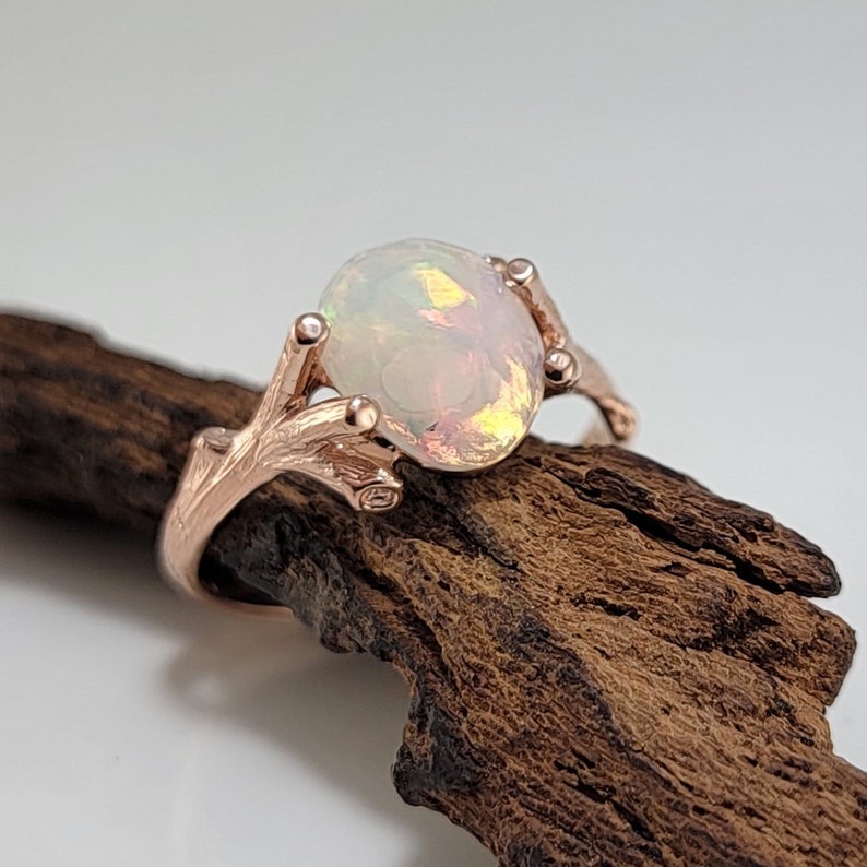 Ethiopian Rose Cut Opal Twig Engagement Ring in 14k Rose Gold Branch and Twig Ring Setting Anniversary Ring Wedding Ring image 6