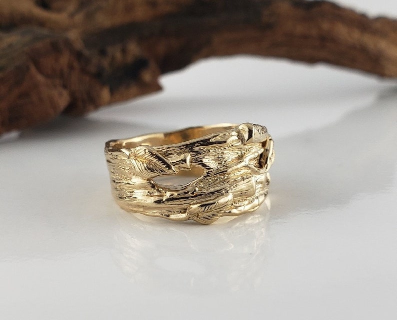 Branch Wedding Band, Wide Unisex Wedding Band, Twig Ring, Available in Gold by Dawn Vertrees Jewelry image 6