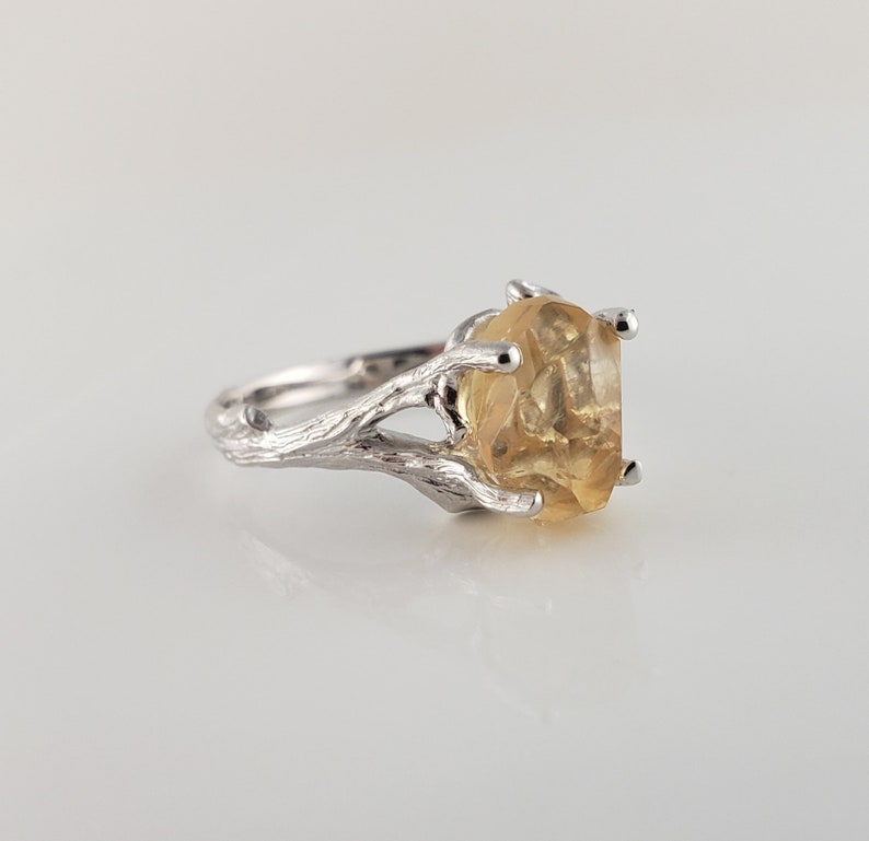 Raw Yellow Citrine Gemstone, Twig Engagement Ring Raw Gemstone Jewelry Ring Birthstone Yellow Stone Ring image 8