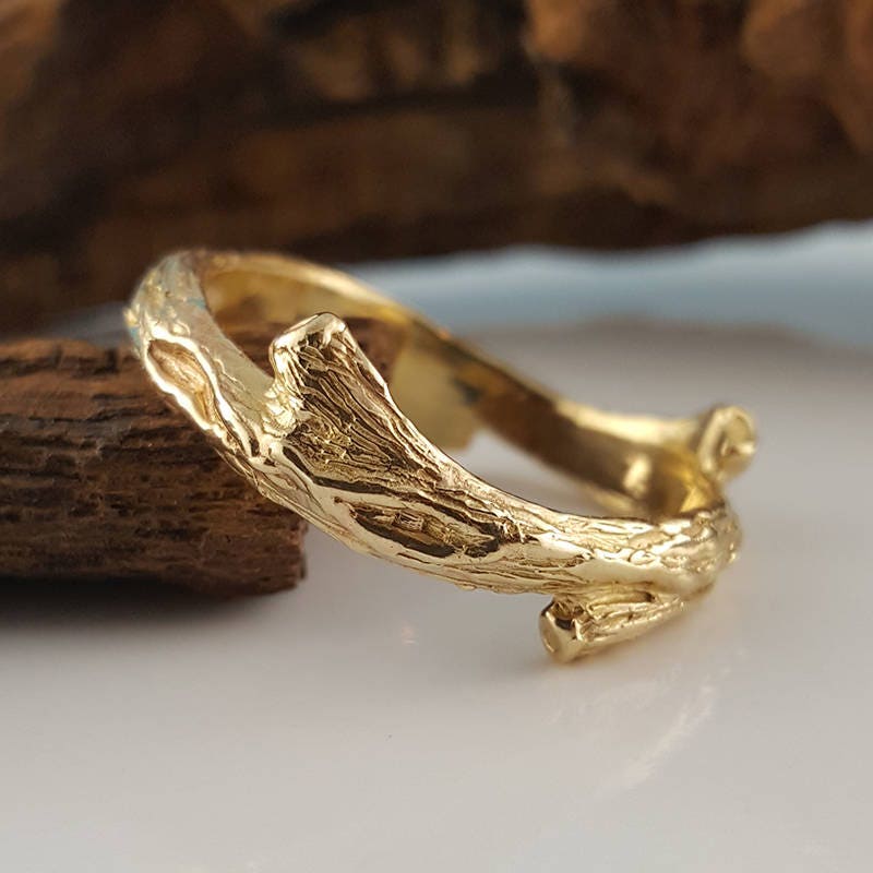 Twig Branch Wedding Ring in 14k or 18k Yellow White Rose | Etsy