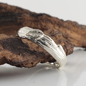 14K White Gold Unique Wedding Band 14k Solid Gold Ring Silver Leaf Ring Branch Ring Comfort Fit Band image 1