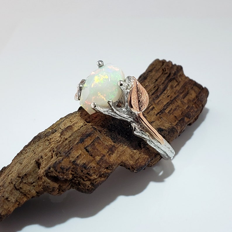 Opal Engagement Ring Opal Rings for Women Opal Ring 14k Gold Two Tone Engagement Ring Raw Opal Ring image 3