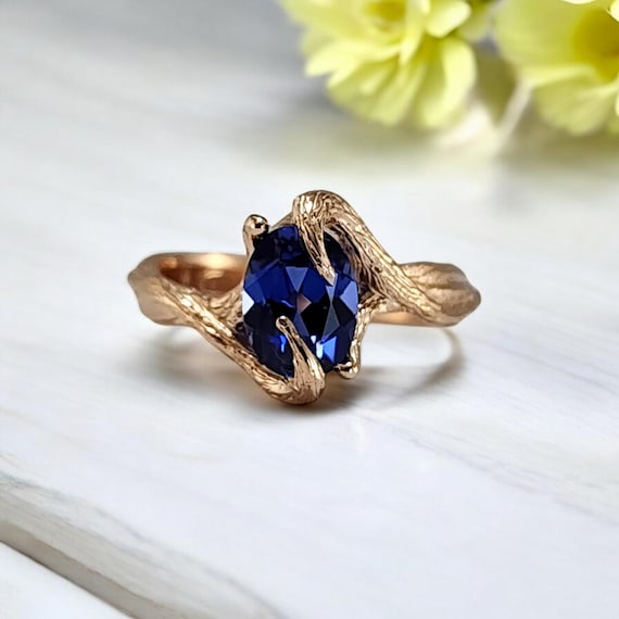 September Birthstone Blue Sapphire Ring - Unique Wedding Band & Engagement Jewelry by DV Jewelry Designs