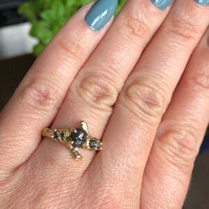 14k Yellow Gold 3 Black Rough Raw Diamond Engagement Ring by Dawn Vertrees image 9