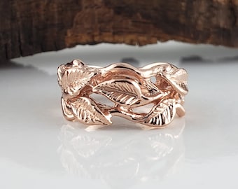 Leaf and Twig Wide Band Wedding Ring, Branch Statement Ring by DV Jewelry Designs