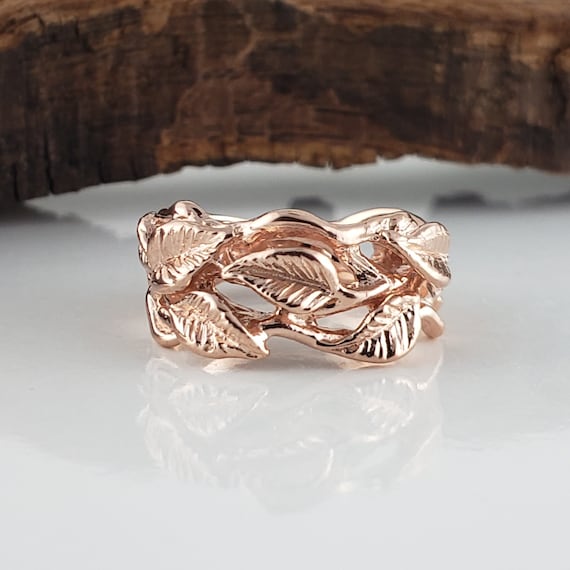 Leaf and Twig Wide Band Wedding Ring, Branch Statement Ring by DV Jewelry Designs