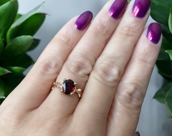 Granat Edelstein 14k Rose Gold Zweig Ring - Handgemachter Verlobungsring