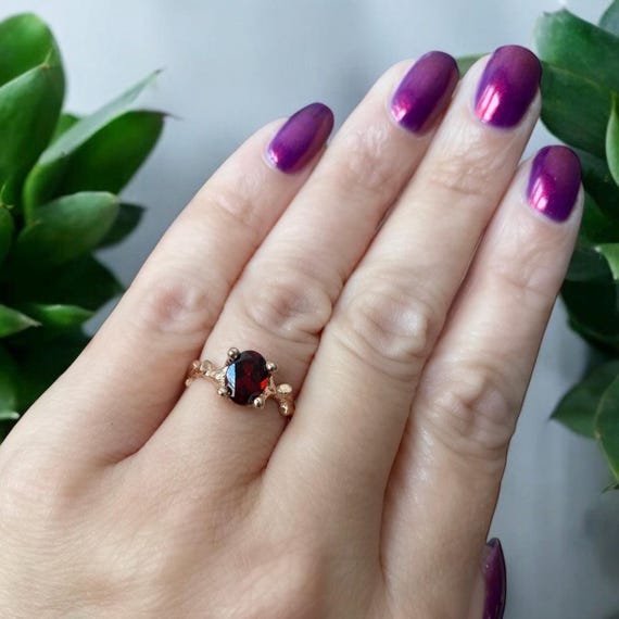 Garnet Gemstone 14k Gold Twig Engagement Ring - Birthstone Statement Wedding Jewelry by DV Jewelry Designs