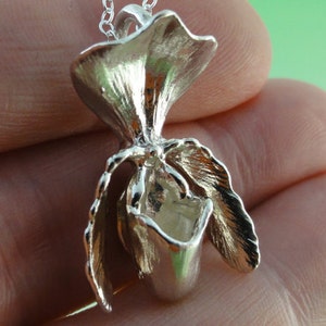 Lady Slipper Orchid Pendant, Sterling Silver Orchid, Paphiopedilum, Silver Orchid Jewelry, Orchid Pendant